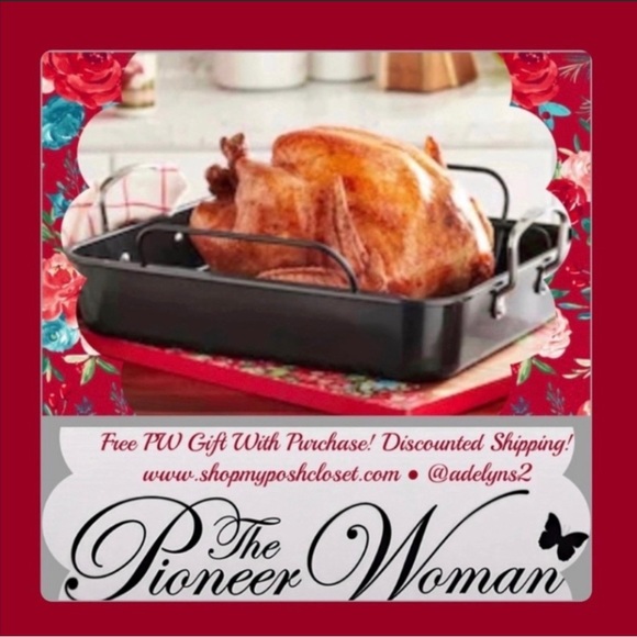 2022 🌺 New Pioneer Woman Large Roaster with Rack, Black - Picture 2 of 10